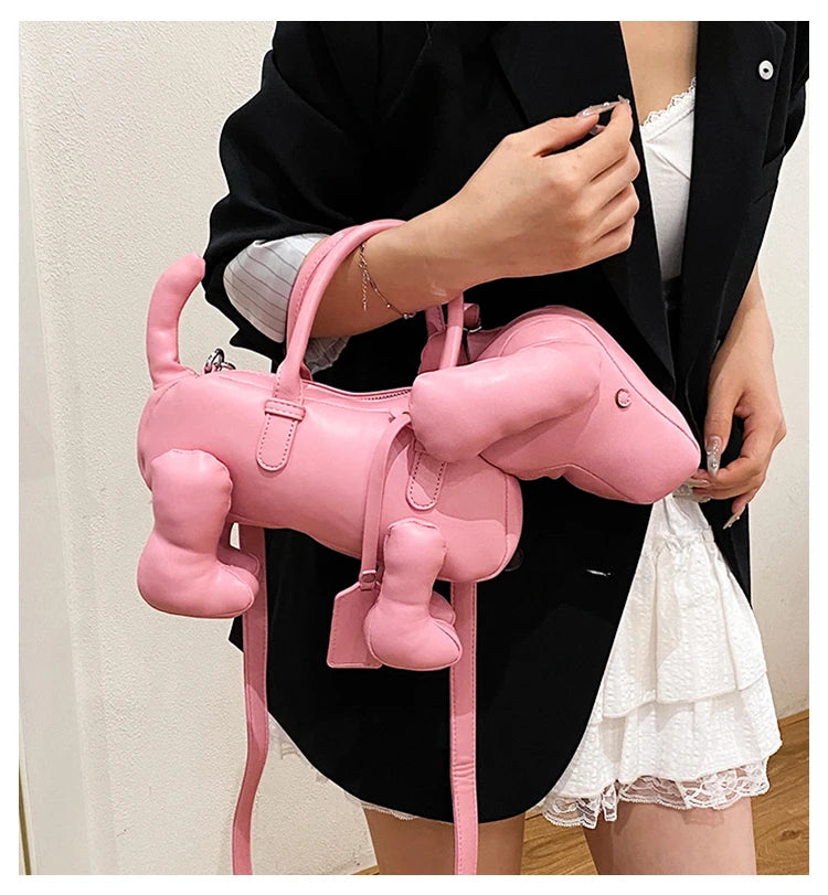 Bolsa Cachorro Cartoon 3D Couro PU com Alça Superior
