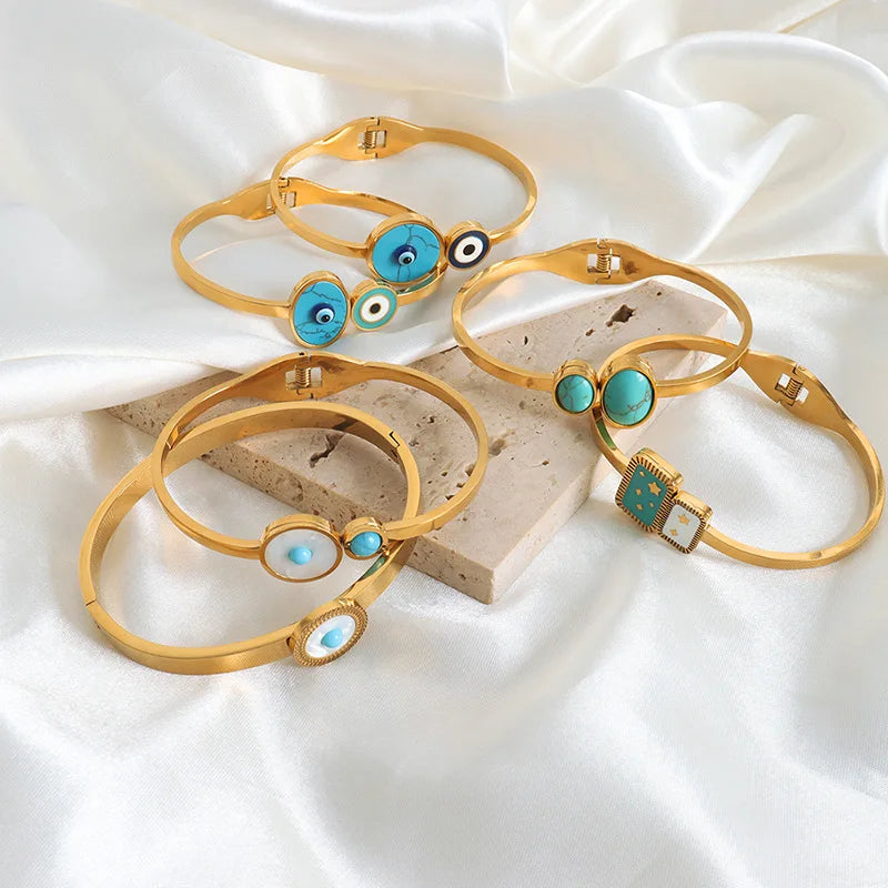 Pulseira de Aço Inoxidável Boho Olho Grego