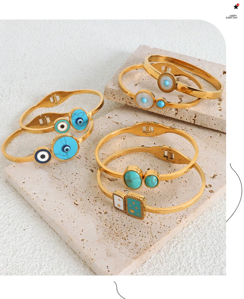 Pulseira de Aço Inoxidável Boho Olho Grego
