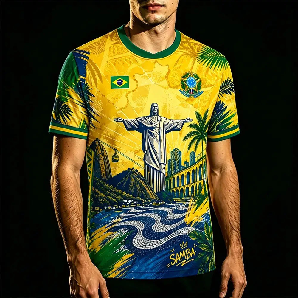 Camisa Brasil Estampa 3D Cristo Redentor