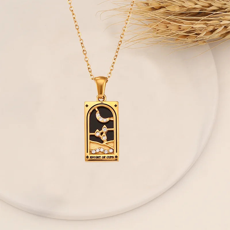 Colar Carta de Tarô Zircônia Aço Inoxidável Dourado