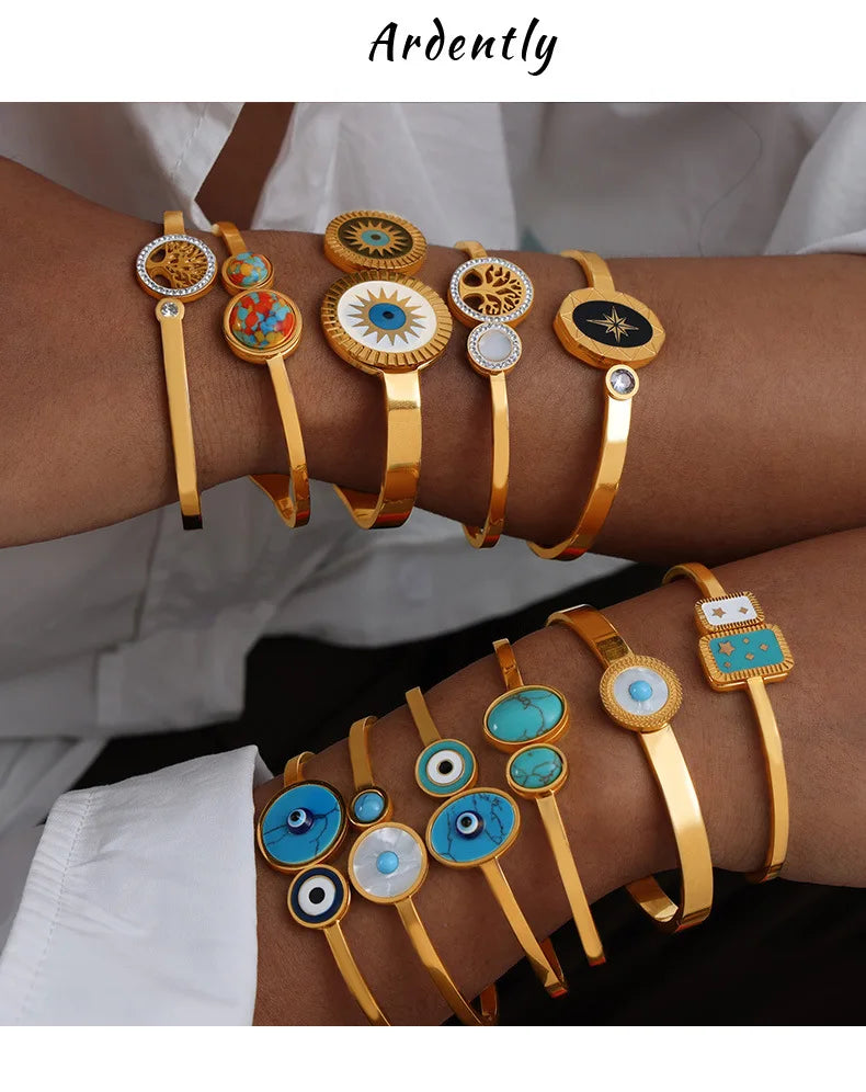 Pulseira de Aço Inoxidável Boho Olho Grego