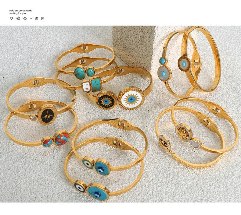 Pulseira de Aço Inoxidável Boho Olho Grego