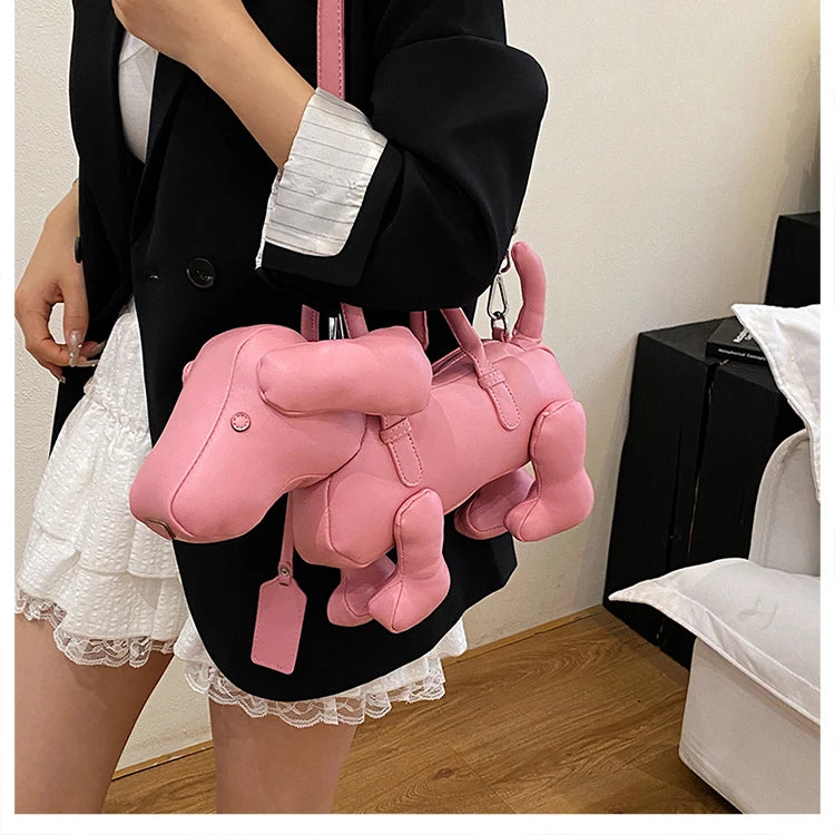 Bolsa Cachorro Cartoon 3D Couro PU com Alça Superior