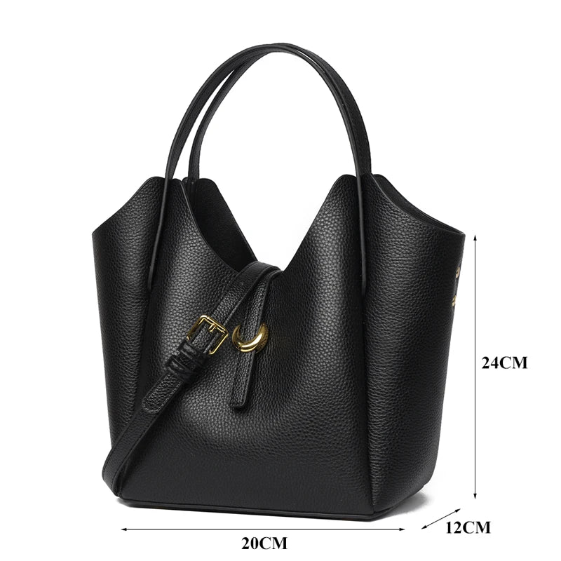 Bolsa Tote em Couro Legítimo Minimalista com Alça Ajustável