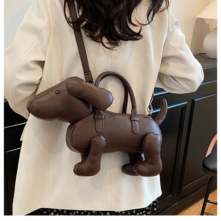 Bolsa Cachorro Cartoon 3D Couro PU com Alça Superior