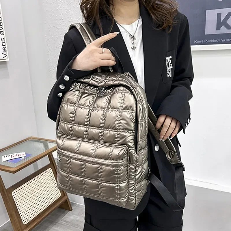 Mochila Puffer Esportiva Casual Metalizada