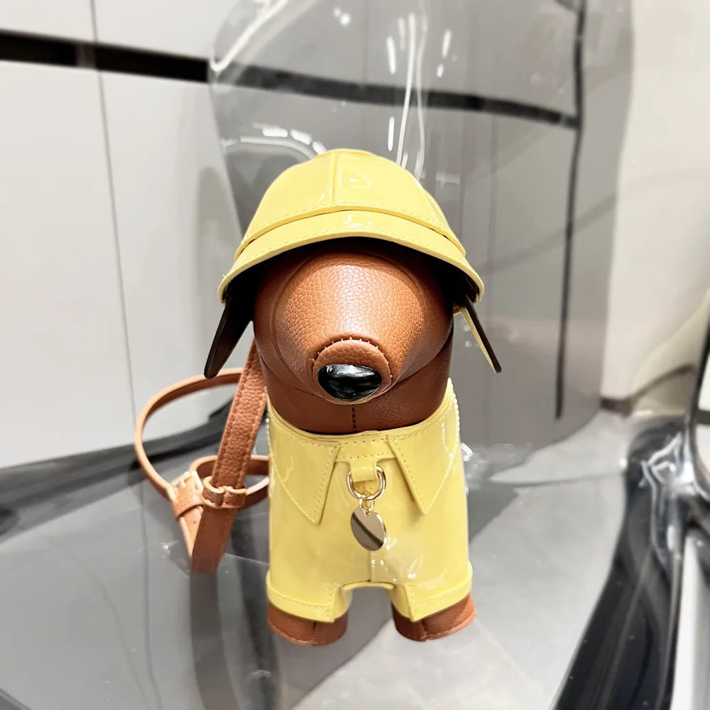 Bolsa Dachshund 3D com Chapéu em Couro PU