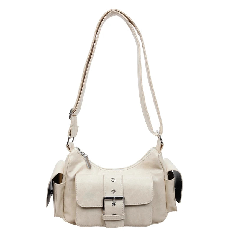 Bolsa Hobo Vintage com Bolsos e Fivela