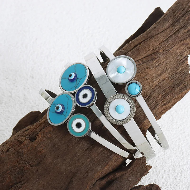 Pulseira de Aço Inoxidável Boho Olho Grego