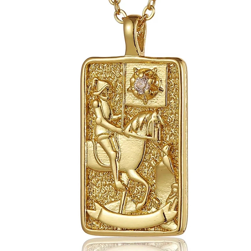Colar Carta de Tarô Zircônia Aço Inoxidável Dourado