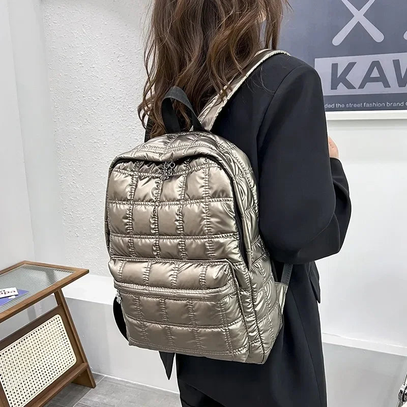 Mochila Puffer Esportiva Casual Metalizada