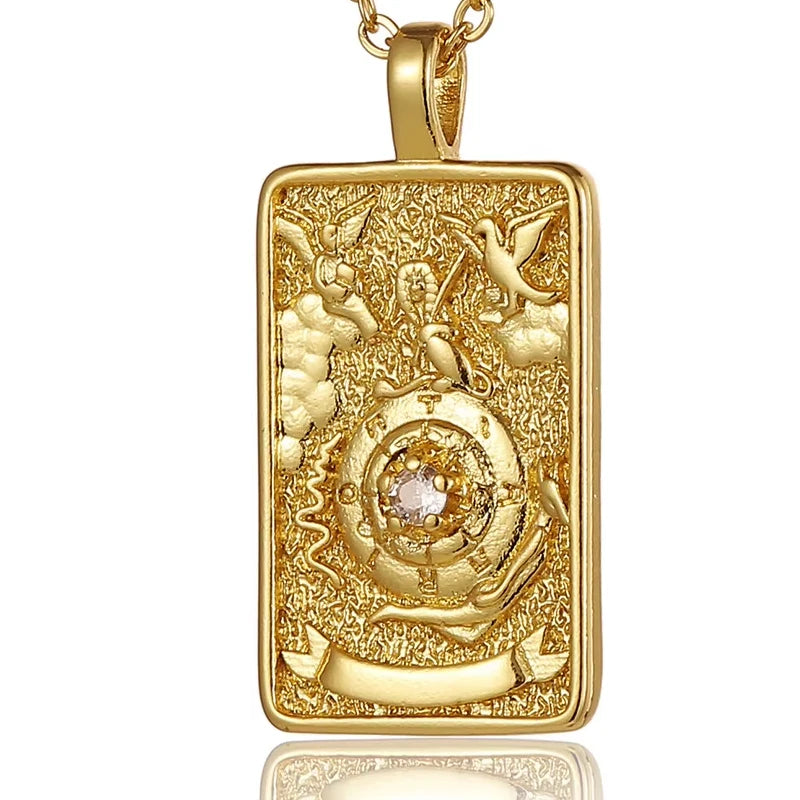 Colar Carta de Tarô Zircônia Aço Inoxidável Dourado