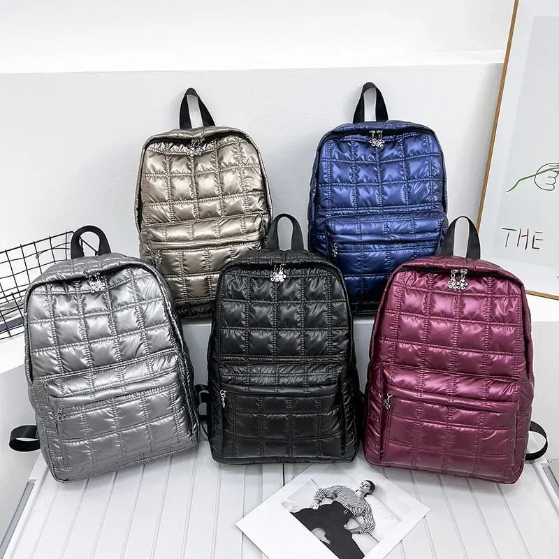 Mochila Puffer Esportiva Casual Metalizada