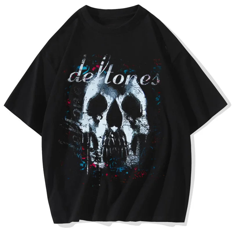 Camiseta Masculina Gótica com Estampa de Cão e Letras
