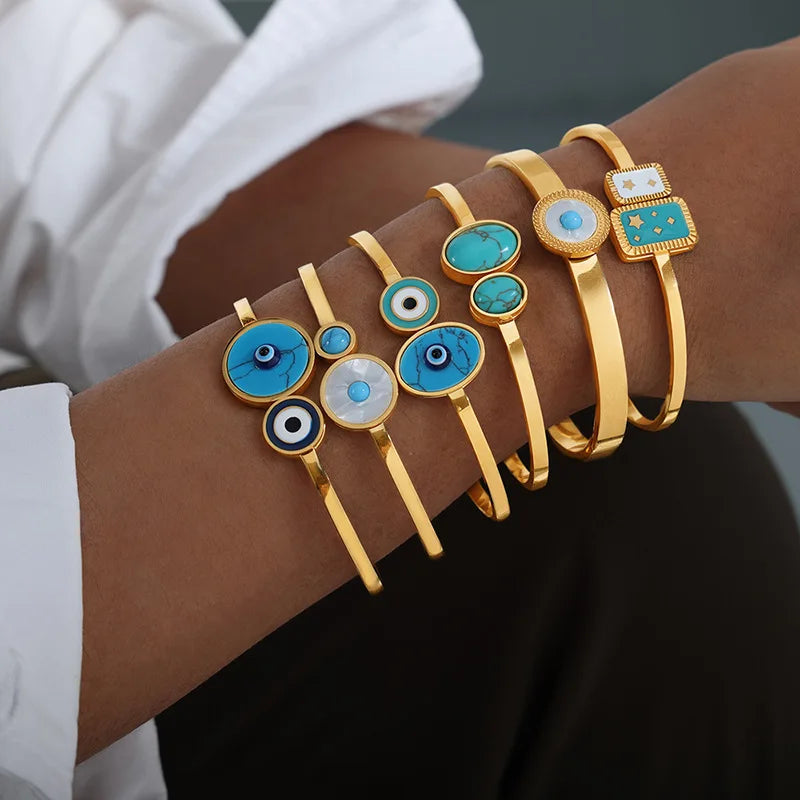 Pulseira de Aço Inoxidável Boho Olho Grego