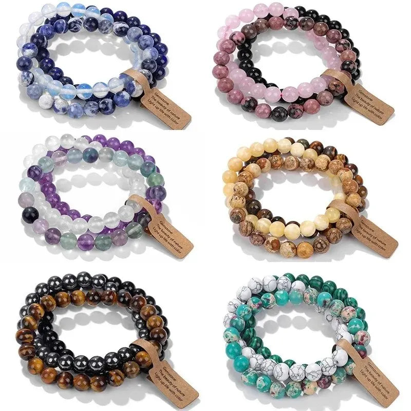 Conjunto de Pulseiras de Cristal de Pedra Natural Energia Positiva