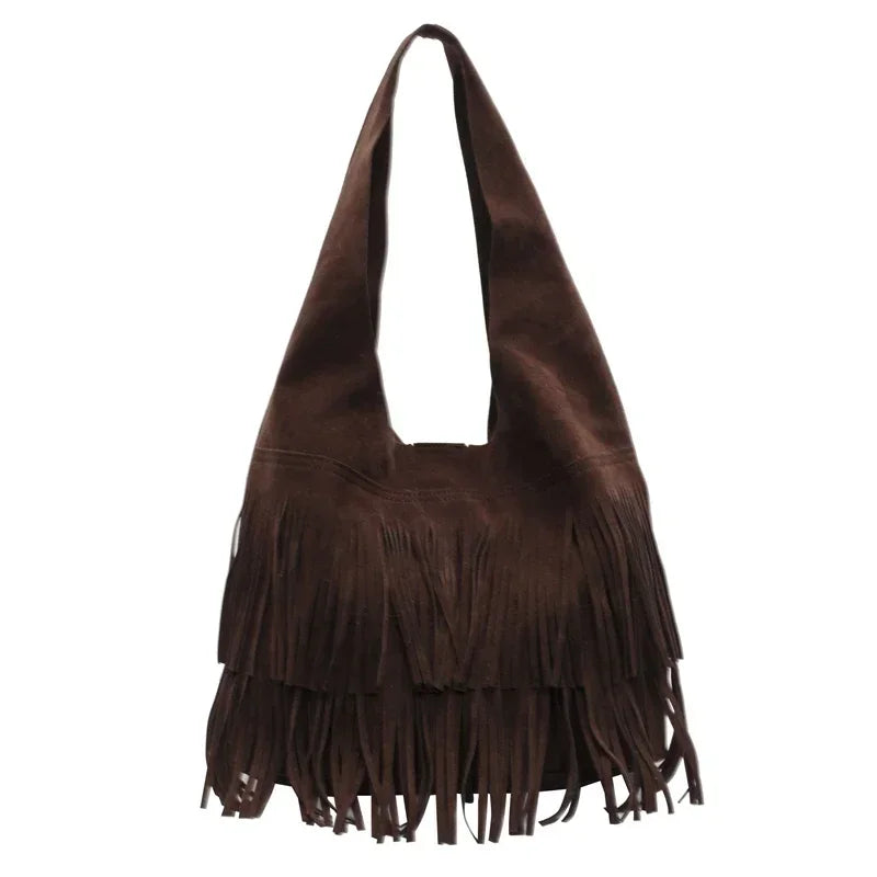 Bolsa Boho Camurça com Franjas em Camadas