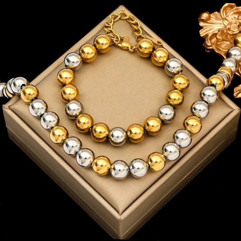 Conjunto de Colar e Pulseira em Aço Inox