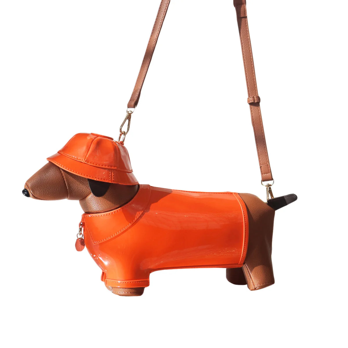 Bolsa Dachshund 3D com Chapéu em Couro PU
