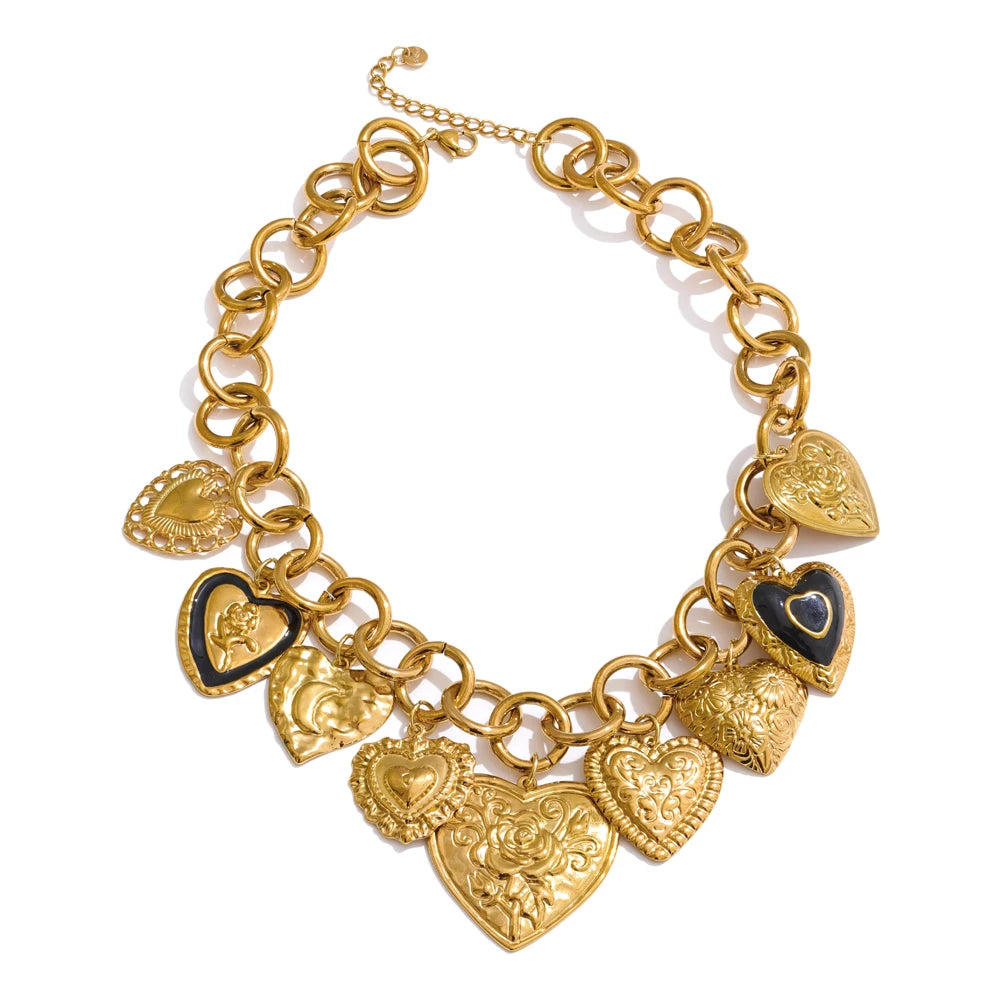 Colar Choker Corações Dourados