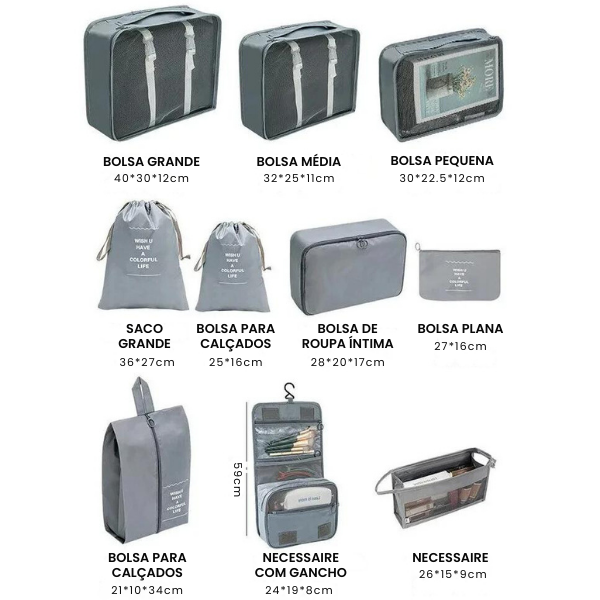 Conjunto de Bolsas Kit Organizadoras de malas para Viagem