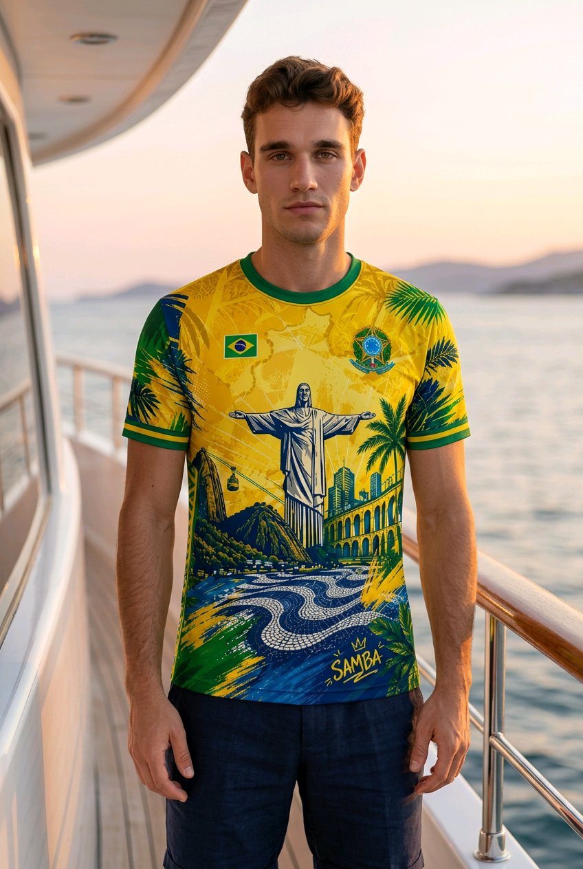 Camisa Brasil Estampa 3D Cristo Redentor