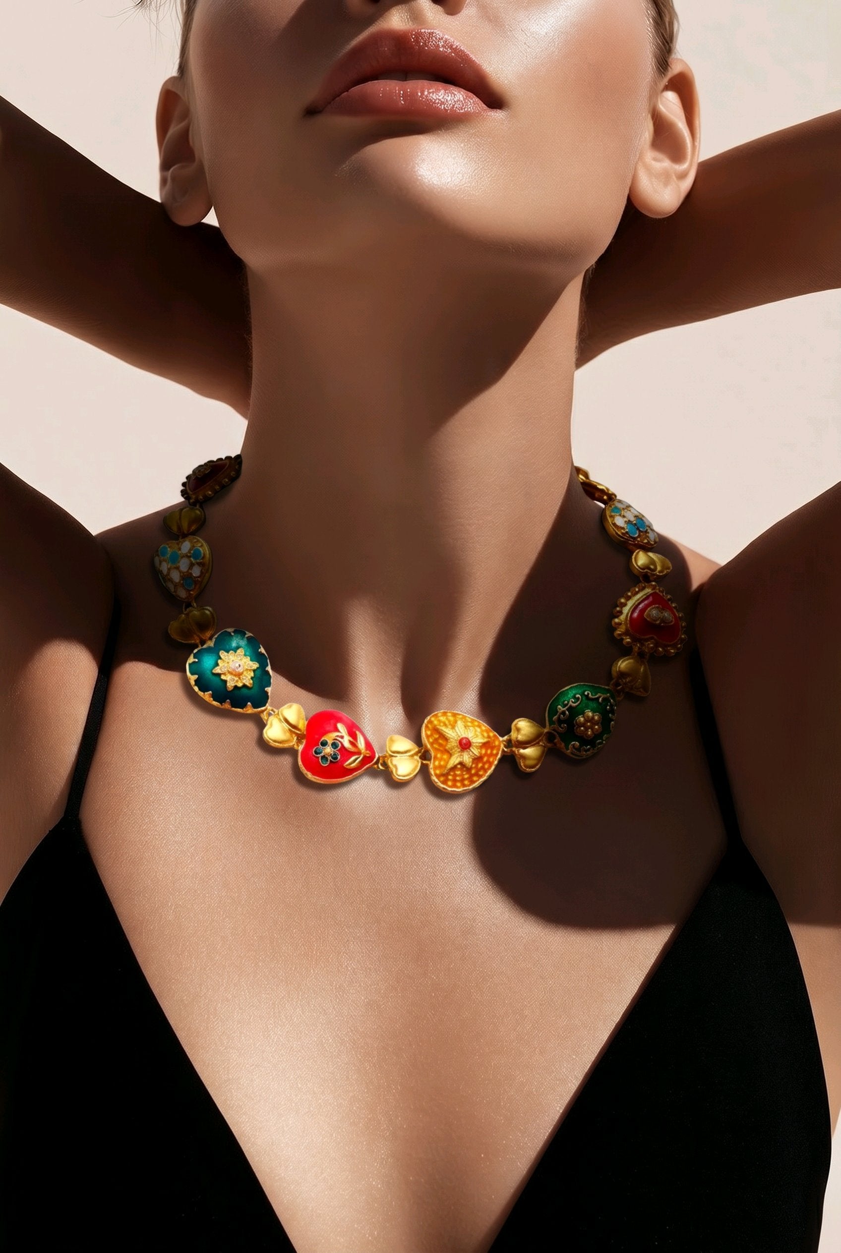 Conjunto de Joias Retrô Floral Coração Colorido
