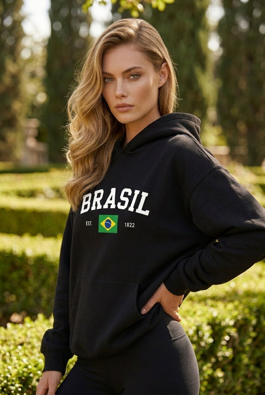 Moletom Canguru Brasil Bandeira Feminino