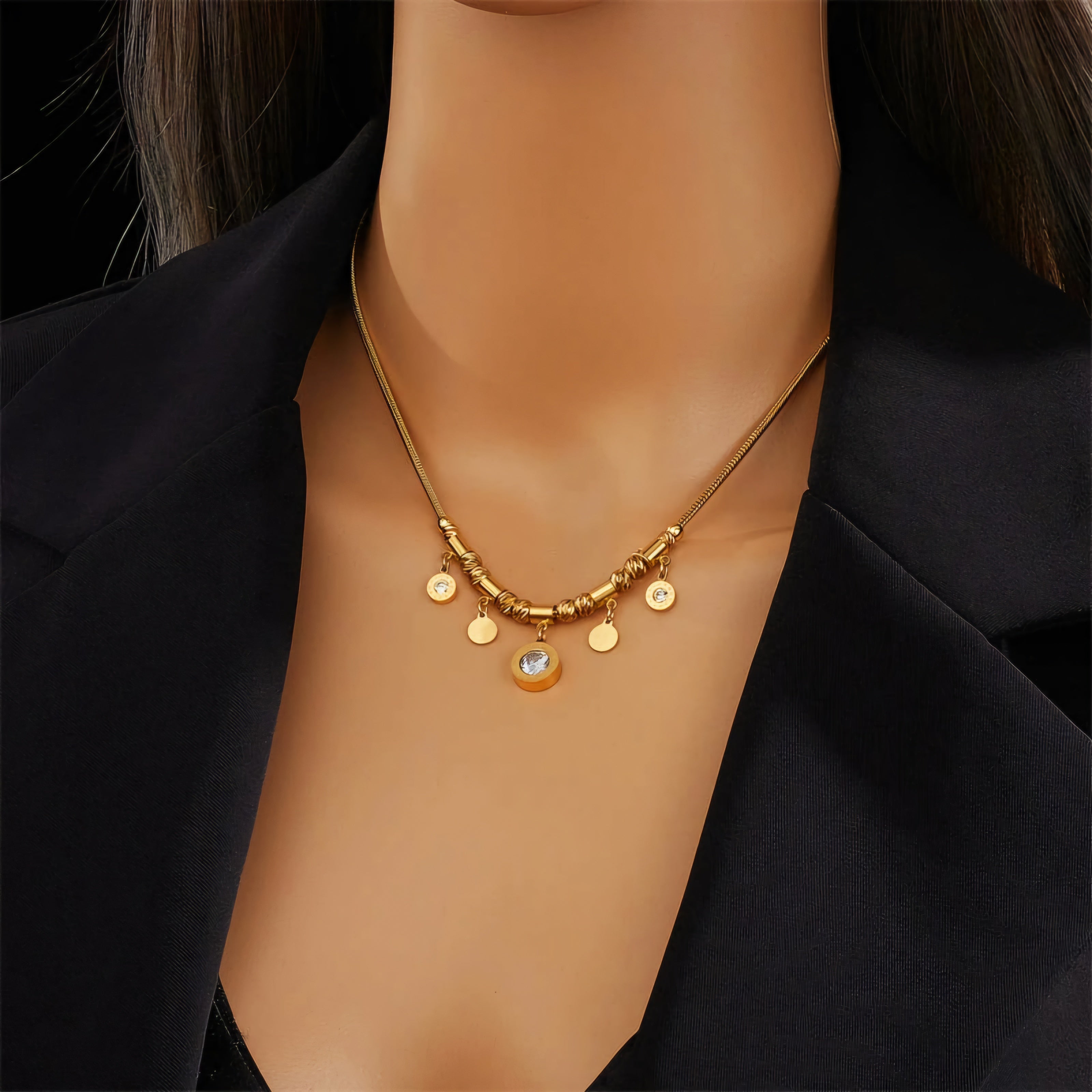 Colar, Pulseira ou Conjunto de Zircônia, Banho de ouro e Aço Inoxidável com Algarismos Romanos