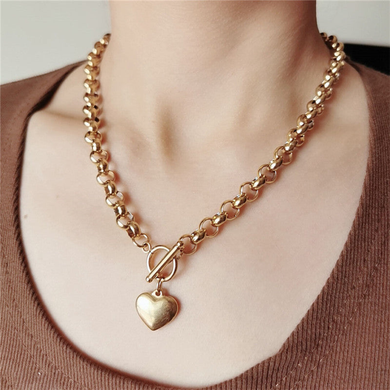 Corrente e Pulseira de Coração em Aço Inoxidável Titânio